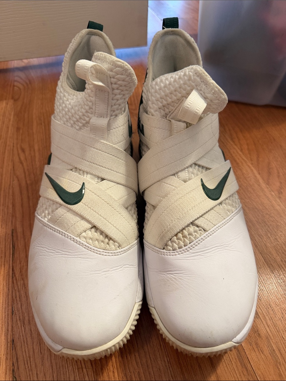 Nike Men White Slip-On Sneakers with Green Swoosh